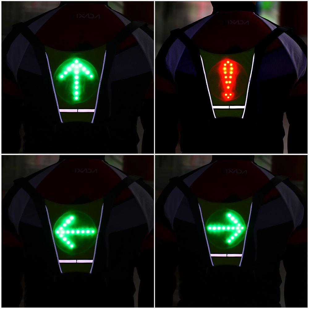 USB Rechargeable Reflective Vest Backpack with LED Turn Signal Light Remote Control Outdoor Sport Safety Bag Gear for Cycling